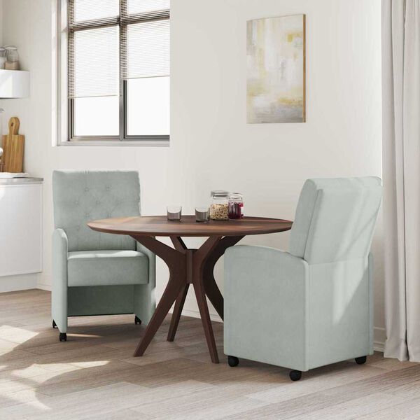vidaXL Chaises de Salle &agrave; Manger avec Roues 2 pcs Gris clair Velours