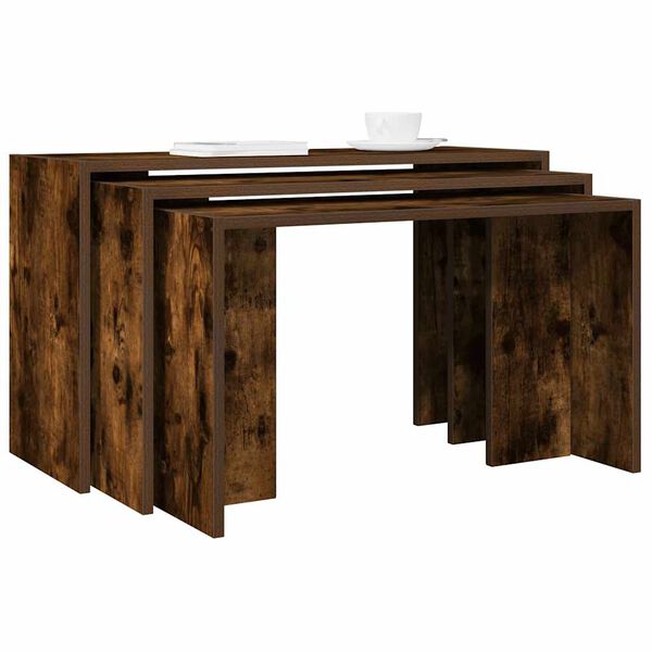 vidaXL Tables gigognes 3 pcs ch&ecirc;ne fum&eacute; bois d'ing&eacute;nierie