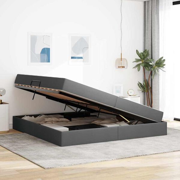 vidaXL Lit avec rangement et matelas Gris fonc&eacute; 200 x 200 cm Polyester