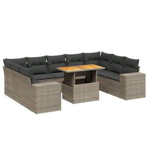 vidaXL Salon de jardin avec coussins 10 pcs gris r&eacute;sine tress&eacute;e