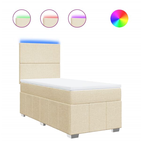 vidaXL Sommier &agrave; lattes de lit avec matelas Cr&egrave;me 90x200 cm Tissu