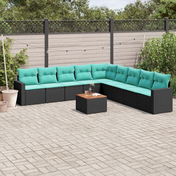 vidaXL Salon de jardin 10 pcs avec coussins noir r&eacute;sine tress&eacute;e