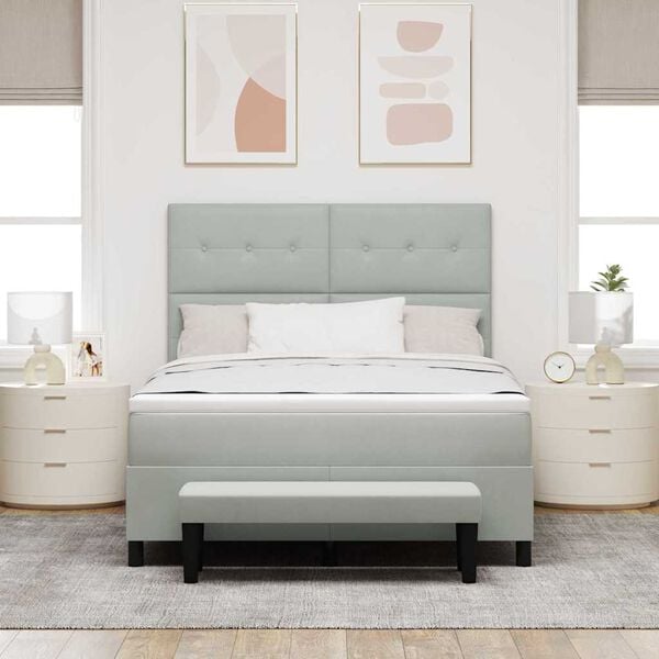 vidaXL Lit &agrave; ressorts avec matelas Gris clair 160 x 200 cm Velours