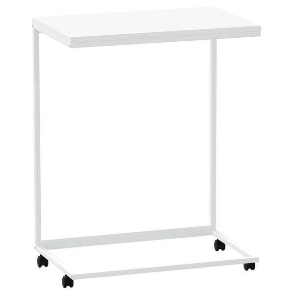 vidaXL Table d'appoint avec roues Blanc 55x35x70 cm Bois d'ing&eacute;nierie