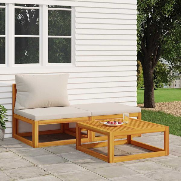 vidaXL Salon de jardin 3 pcs avec coussins bois massif d'acacia