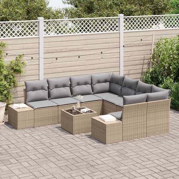 vidaXL Ensemble de canap&eacute; de jardin avec coussin 9 pcs Beige polyrotin