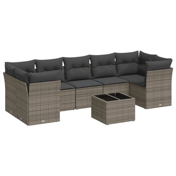 vidaXL Salon de jardin 8 pcs avec coussins gris r&eacute;sine tress&eacute;e