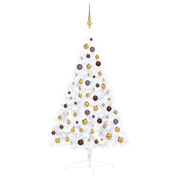 vidaXL Demi-arbre de No&euml;l artificiel pr&eacute;-&eacute;clair&eacute; et boules blanc 120cm