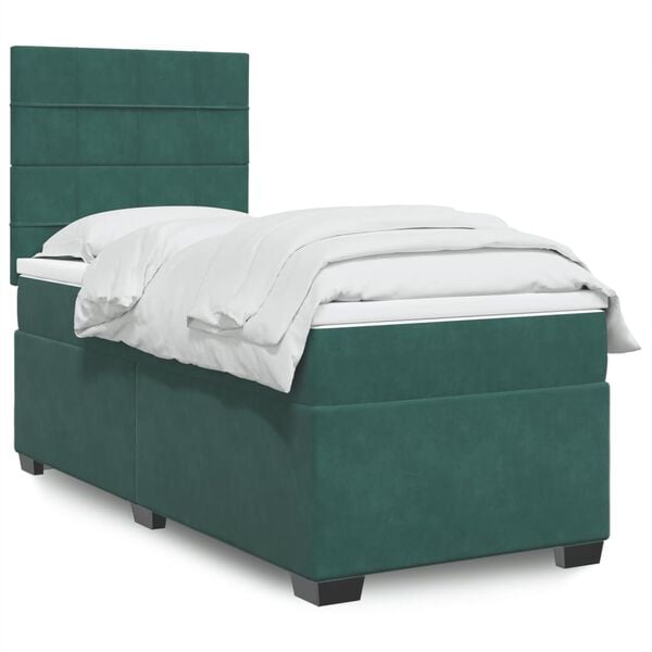 vidaXL Sommier &agrave; lattes de lit avec matelas Vert fonc&eacute; 90x200 cm