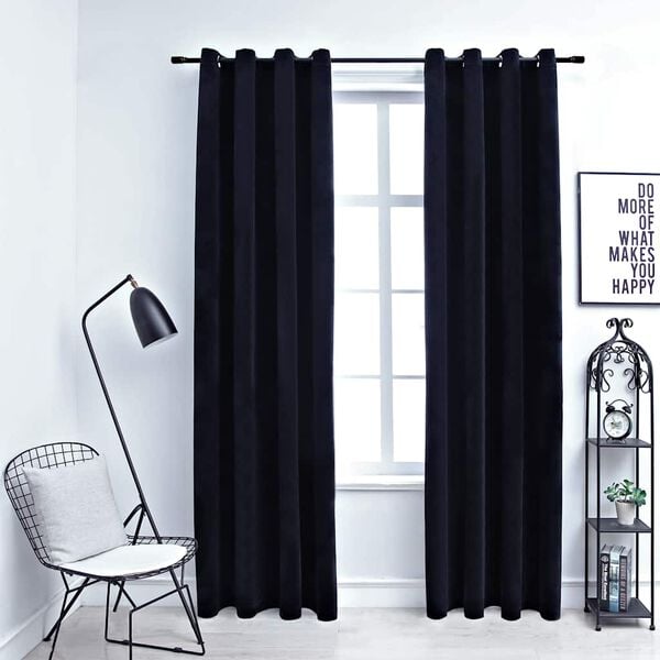vidaXL Rideaux occultants avec anneaux 2 pcs Velours Noir 140x175 cm