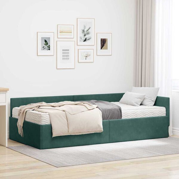 vidaXL Cadre de lit d'angle avec matelas Autre 2 pcs Vert Velours