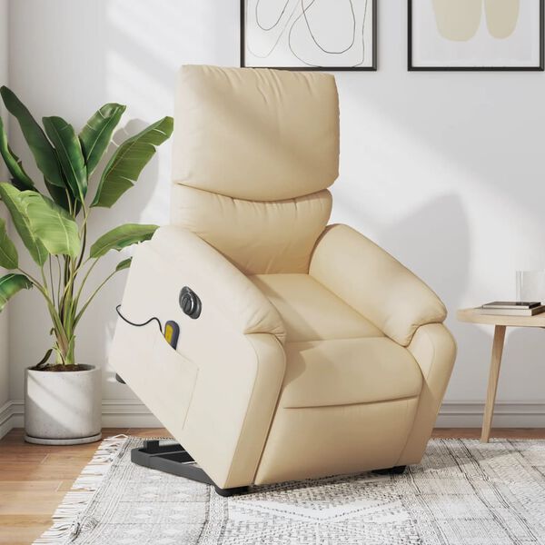 vidaXL Fauteuil inclinable de massage &eacute;lectrique Cr&egrave;me Tissu