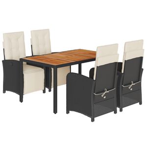 vidaXL Ensemble &agrave; manger de jardin coussins 5pcs Noir R&eacute;sine tress&eacute;e