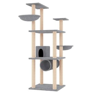vidaXL Arbre &agrave; chat avec griffoirs en sisal gris clair 141 cm