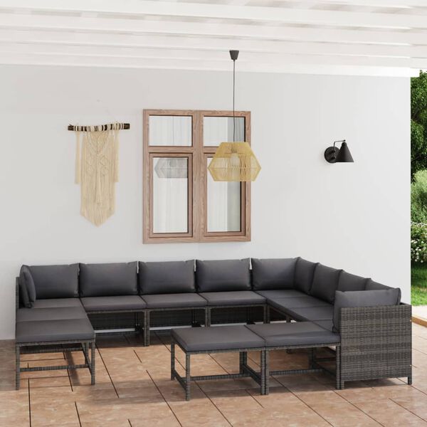 vidaXL Salon de jardin 12 pcs avec coussins R&eacute;sine tress&eacute;e Gris