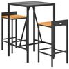 vidaXL Ensemble de bar jardin 3 pcs noir poly rotin/bois massif acacia
