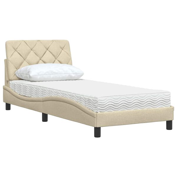 vidaXL Lit avec matelas cr&egrave;me 90x200 cm tissu