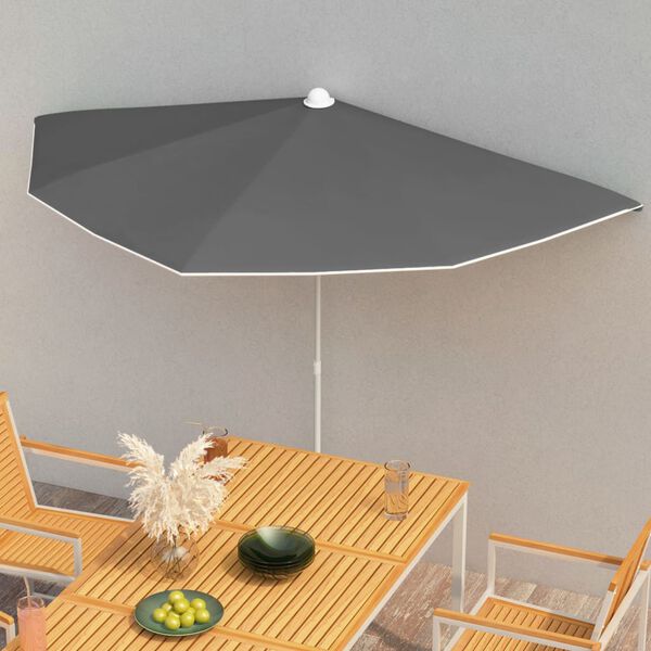 vidaXL Demi-parasol de jardin avec m&acirc;t 180x90 cm anthracite