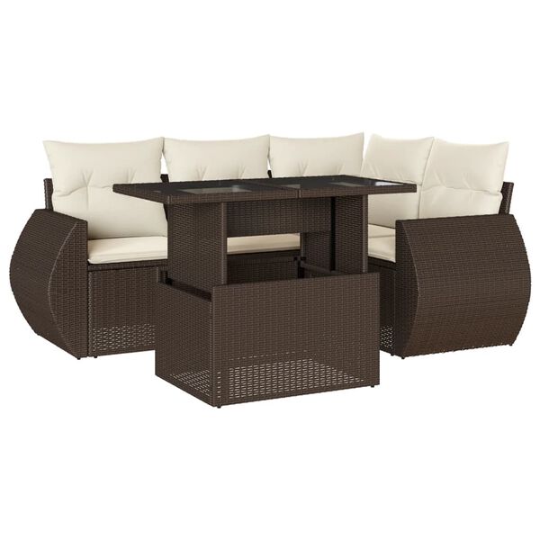 vidaXL Salon de jardin avec coussins 5 pcs marron r&eacute;sine tress&eacute;e