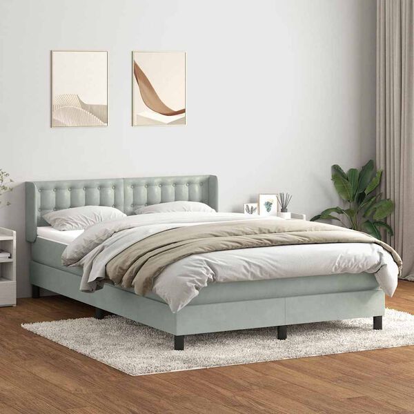 vidaXL Sommier &agrave; lattes de lit et matelas gris clair 160x220cm velours