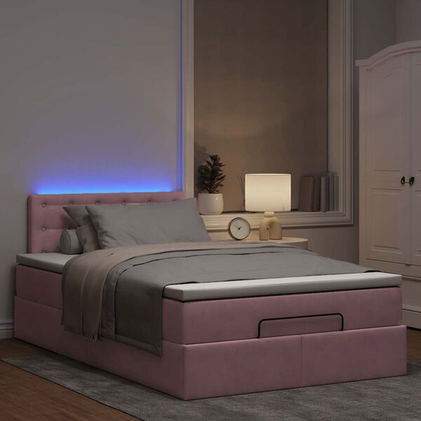 vidaXL Lit ottoman avec matelas et LED rose 120x190 cm velours
