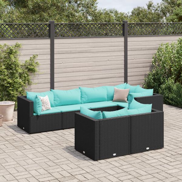 vidaXL Salon de jardin 7 pcs avec coussins Noir R&eacute;sine tress&eacute;e