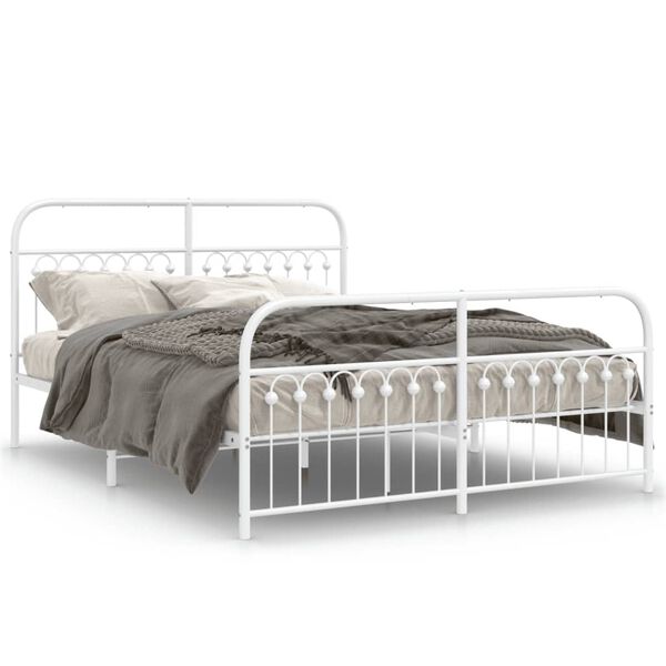 vidaXL Cadre de lit m&eacute;tal sans matelas et pied de lit blanc 160x200 cm