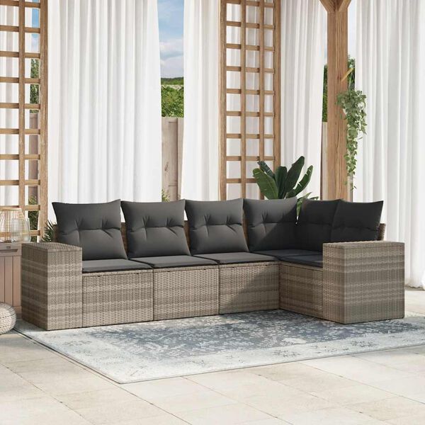 vidaXL Salon de jardin 5 pcs avec coussins gris clair r&eacute;sine tress&eacute;e