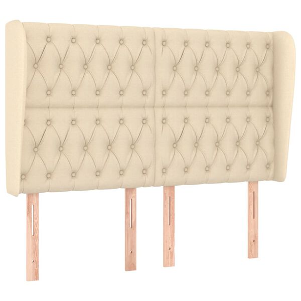 vidaXL T&ecirc;te de lit avec oreilles Cr&egrave;me 147x23x118/128 cm Tissu