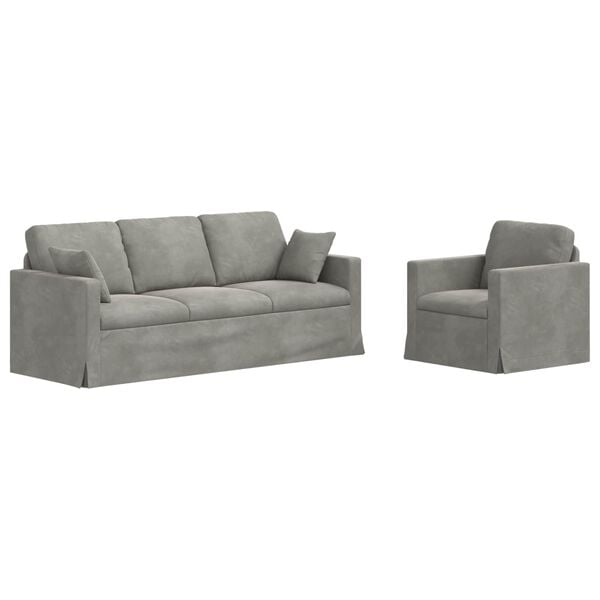 vidaXL Canap&eacute; 2 pcs Gris clair 198 x 78 x 80 cm Velours
