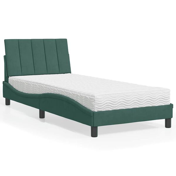 vidaXL Lit avec matelas Hanko vert fonc&eacute; 90x190 cm velours