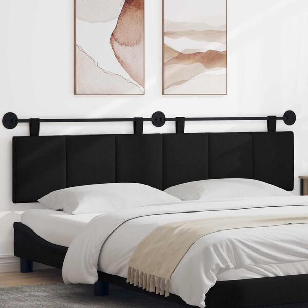 vidaXL T&ecirc;te de lit suspendue Montage mural Noir 210 x 55 x 5 cm tissu