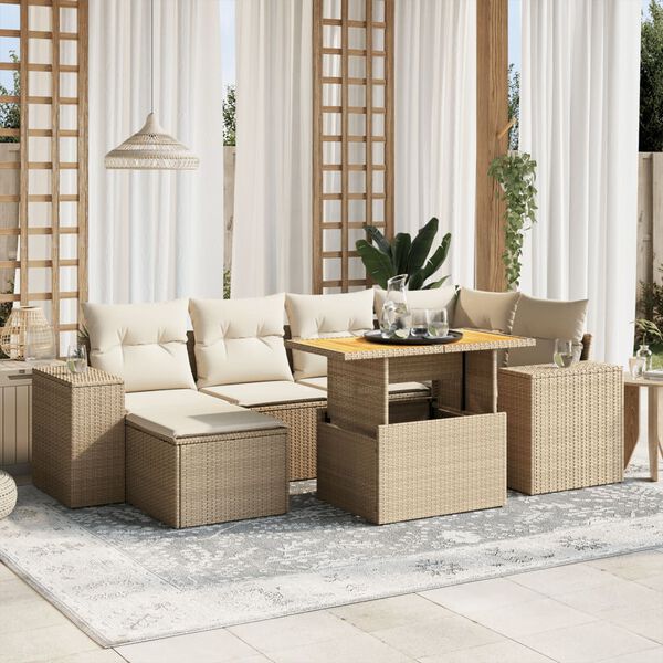vidaXL Salon de jardin avec coussins 7 pcs beige r&eacute;sine tress&eacute;e