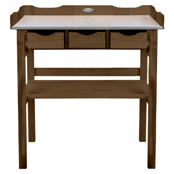 Esschert Design Table de rempotage avec tiroirs marron