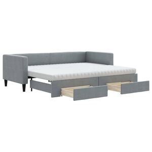 vidaXL Lit de jour avec gigogne et tiroirs gris clair 80x200 cm tissu