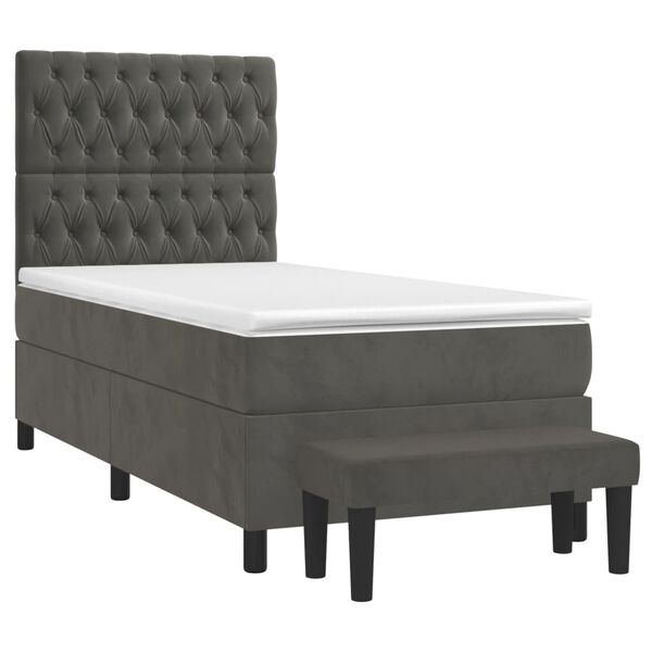 vidaXL Sommier &agrave; lattes de lit et matelas Gris fonc&eacute; 90x190 cm Velours
