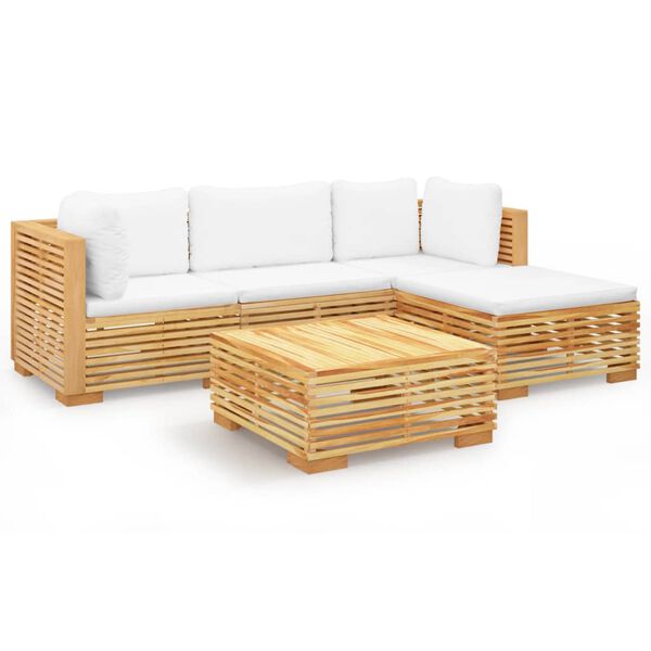 vidaXL Salon de jardin 5 pcs avec coussins Bois de teck solide