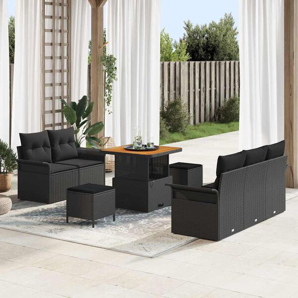 vidaXL Ensemble de canap&eacute; de jardin avec coussin 8 pcs Noir
