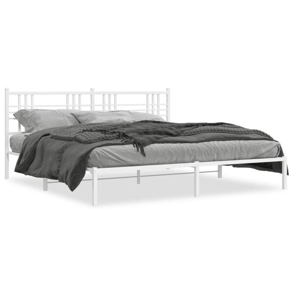 vidaXL Cadre de lit m&eacute;tal sans matelas et t&ecirc;te de lit blanc 183x213 cm
