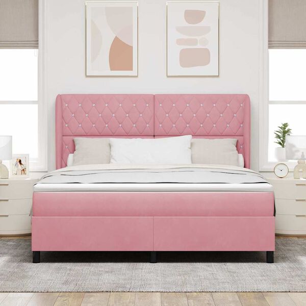 vidaXL Lit &agrave; ressorts avec matelas Rose 200 x 180 cm Polyester