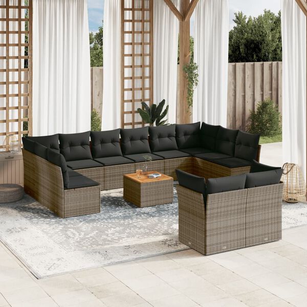 vidaXL Salon de jardin avec coussins 13 pcs gris r&eacute;sine tress&eacute;e