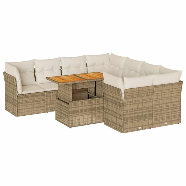 vidaXL Salon de jardin avec coussins 9 pcs beige r&eacute;sine tress&eacute;e