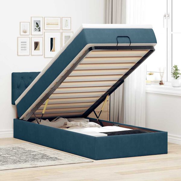 vidaXL Lit ottoman avec matelas et LED bleu fonc&eacute; 80x200cm velours