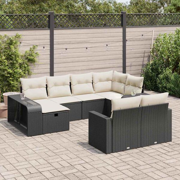 vidaXL Salon de jardin 10 pcs avec coussins noir r&eacute;sine tress&eacute;e