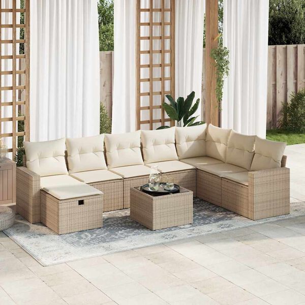 vidaXL Salon de jardin avec coussins 9 pcs beige r&eacute;sine tress&eacute;e
