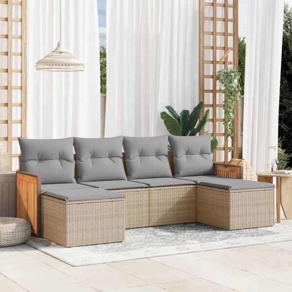 vidaXL Salon de jardin avec coussins 6 pcs beige r&eacute;sine tress&eacute;e