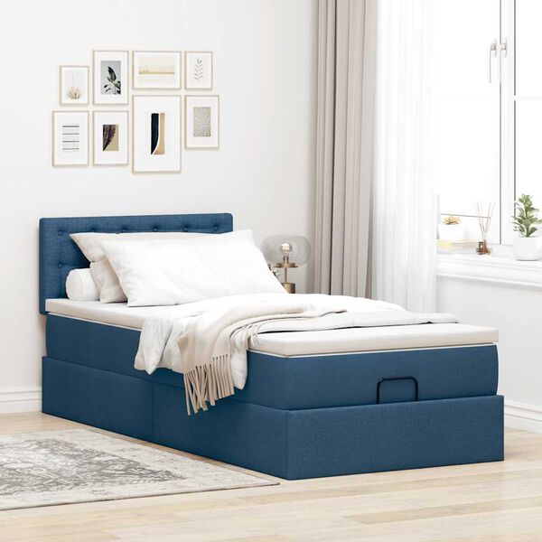 vidaXL Lit ottoman avec matelas bleu 90x200 cm tissu