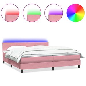 vidaXL Sommier &agrave; lattes de lit avec matelas et LED rose 180x210 cm velours