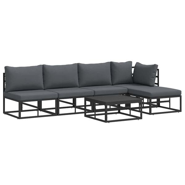 vidaXL Ensemble de canap&eacute; de jardin avec coussin 6 pcs Noir Aluminium