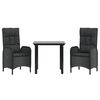 vidaXL Ensemble &agrave; manger de jardin avec coussins 3 pcs Noir